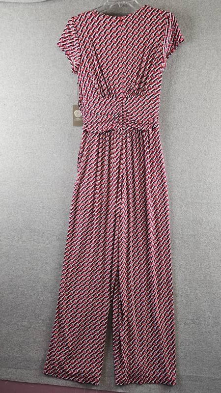 Vince Camuto Twist-Front Cap-Sleeve Jumpsuit Women’s M Red Multi Zipper Closure