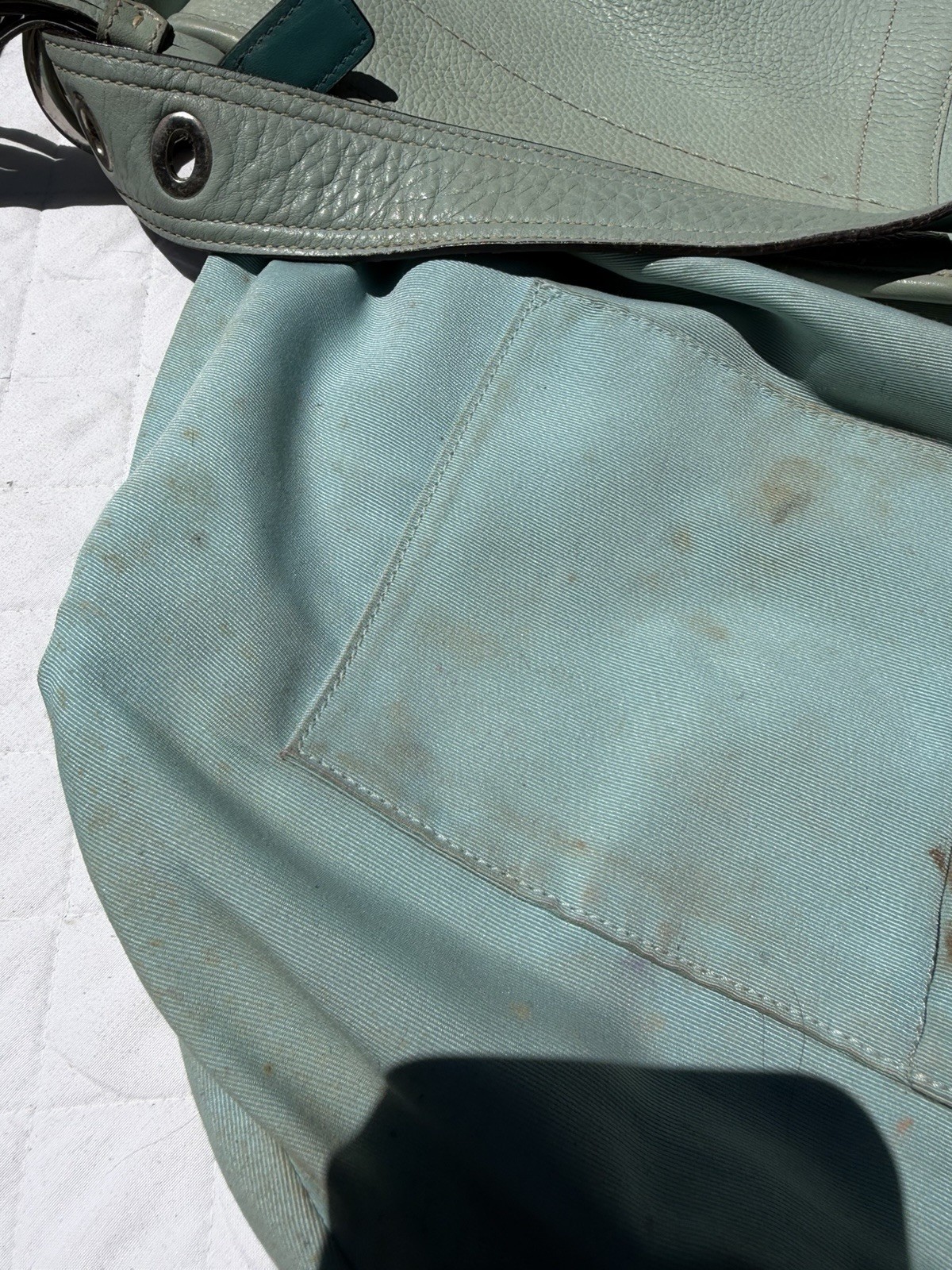*worn* Vintage Y2K Coach 3227 Baby Blue Pebbled Leather Soho Hobo Shoulder Bag
