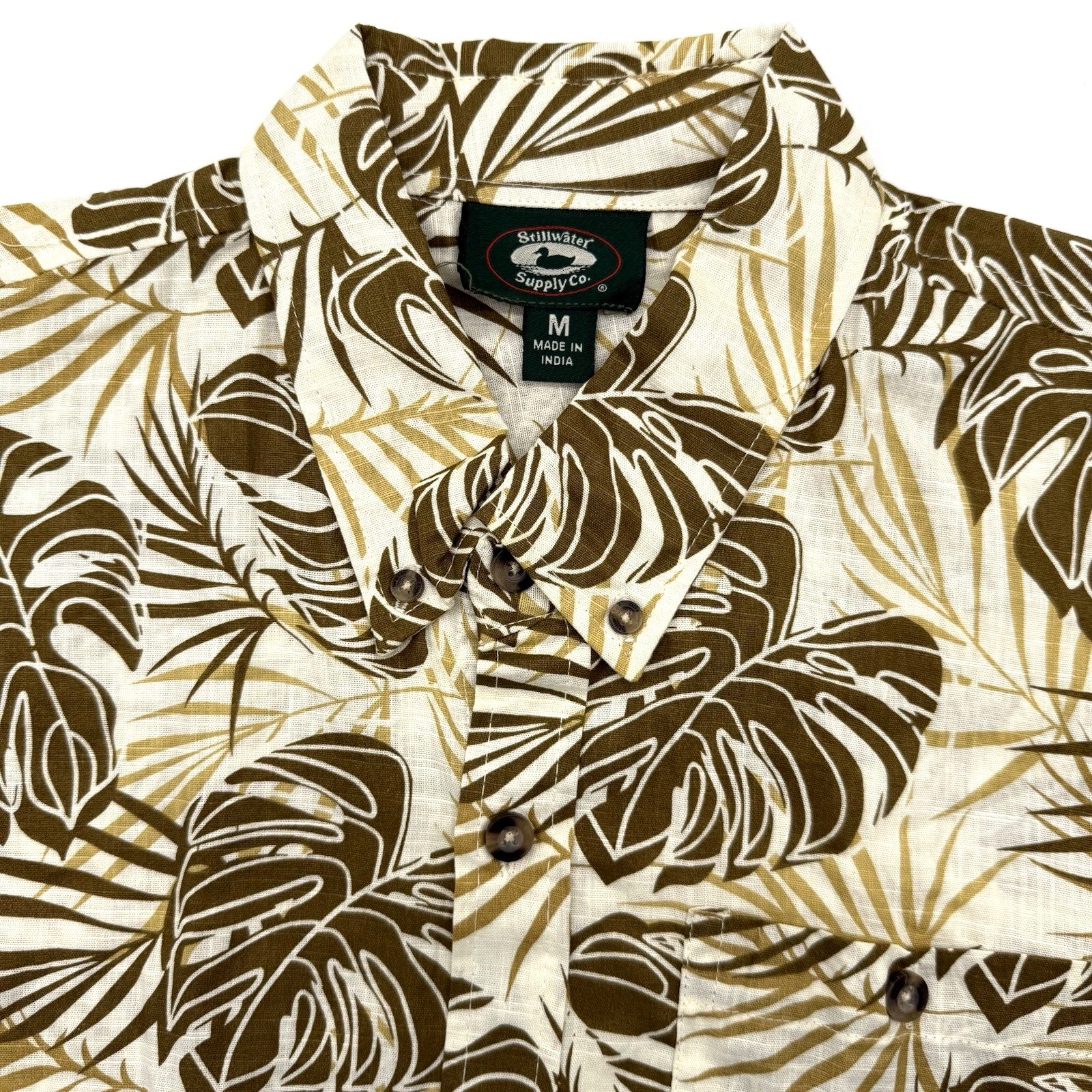 Stillwater Supply Co Shirt Mens Medium Brown Tropical Monstera Leaf Button Down