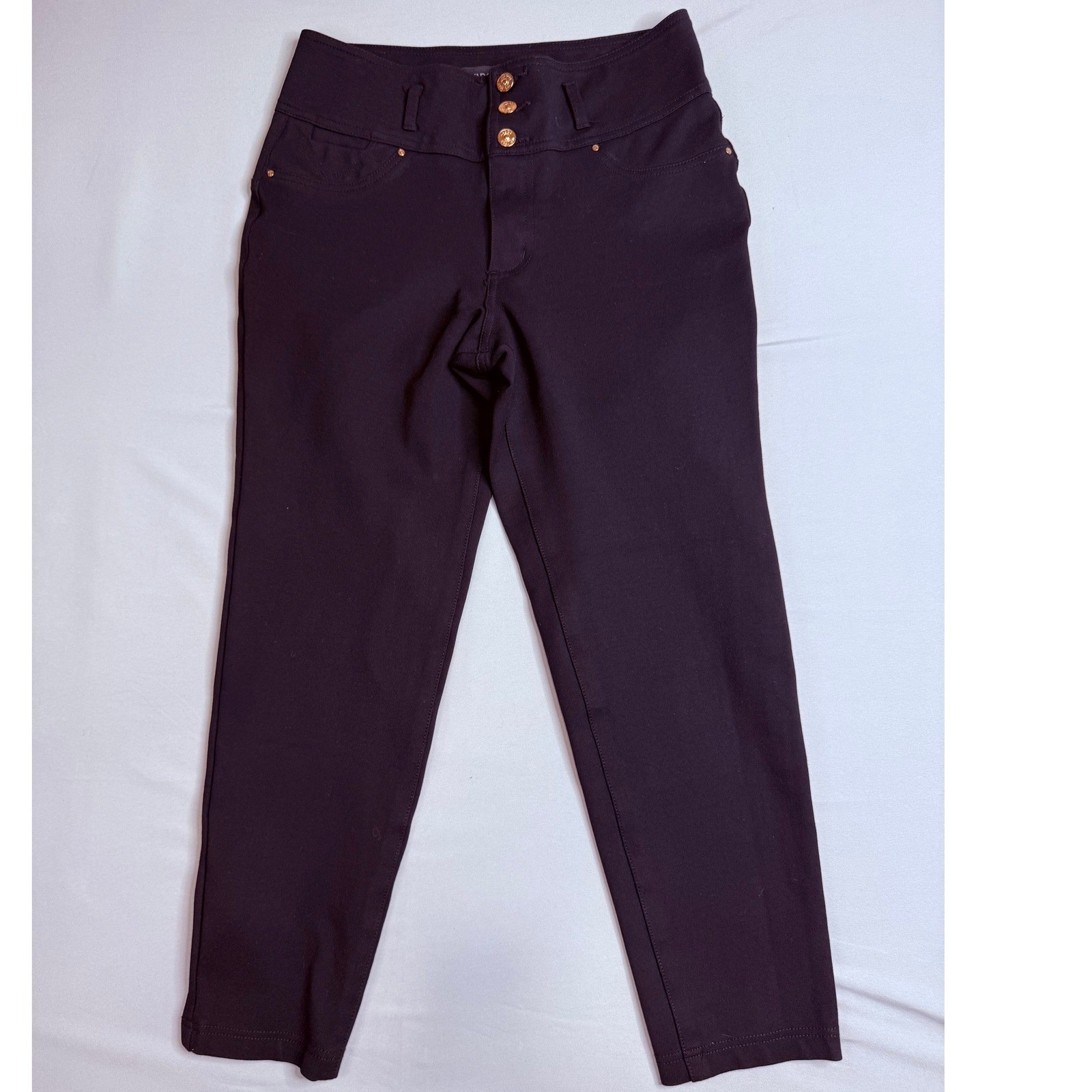 Wados Womens High Waisted Skinny Pants Black Stretch 3 Button Fly Size Large