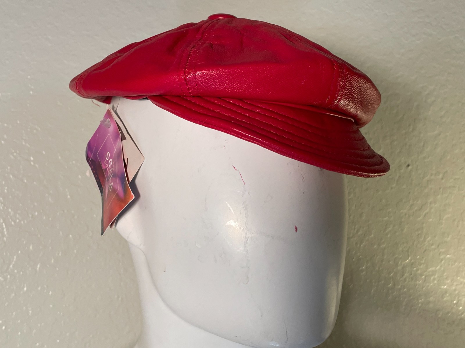 Scala Collection Newsboy Nappa LambSkin Leather Red Cap -New With Tags- One Size