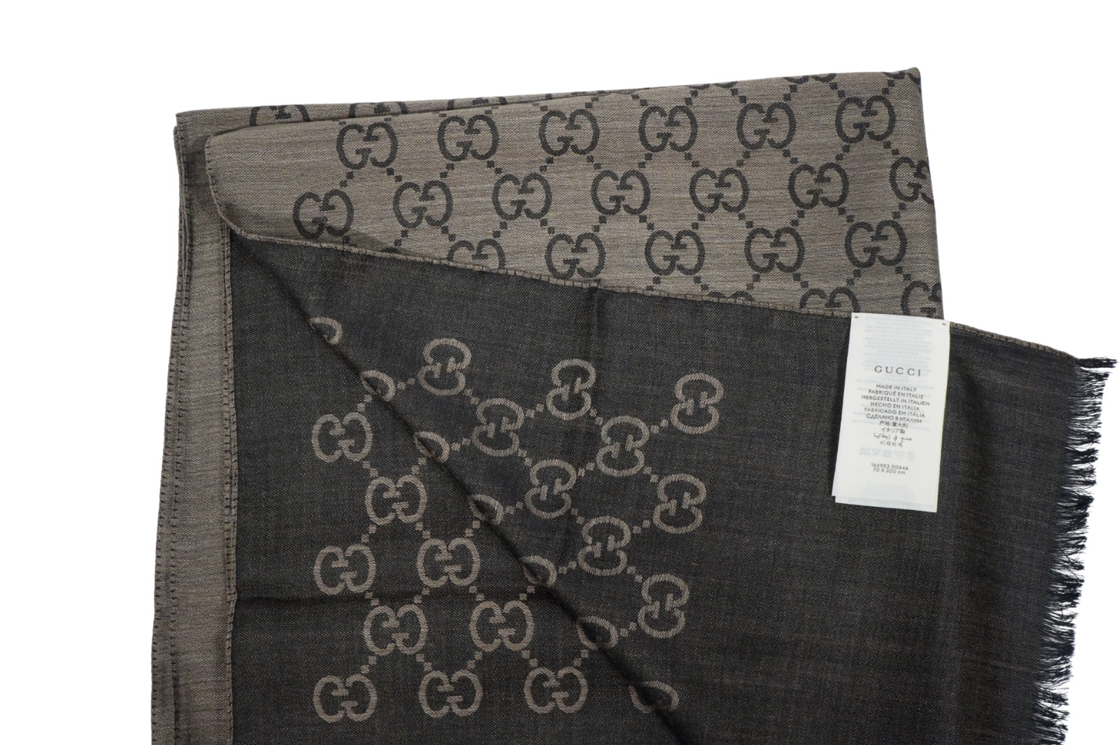NWT Gucci GG Large Double Jacquard Wool-Silk Blend Brown Scarf Shawl ITALY 200cm