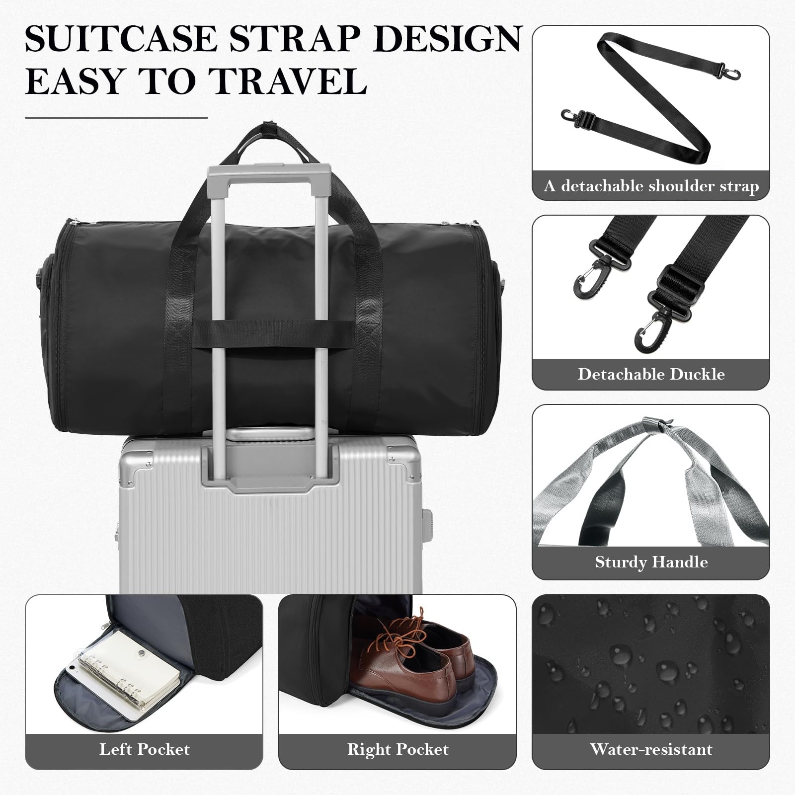 Convertible Garment Bags for Travel Carry On Bag For Men Women Black