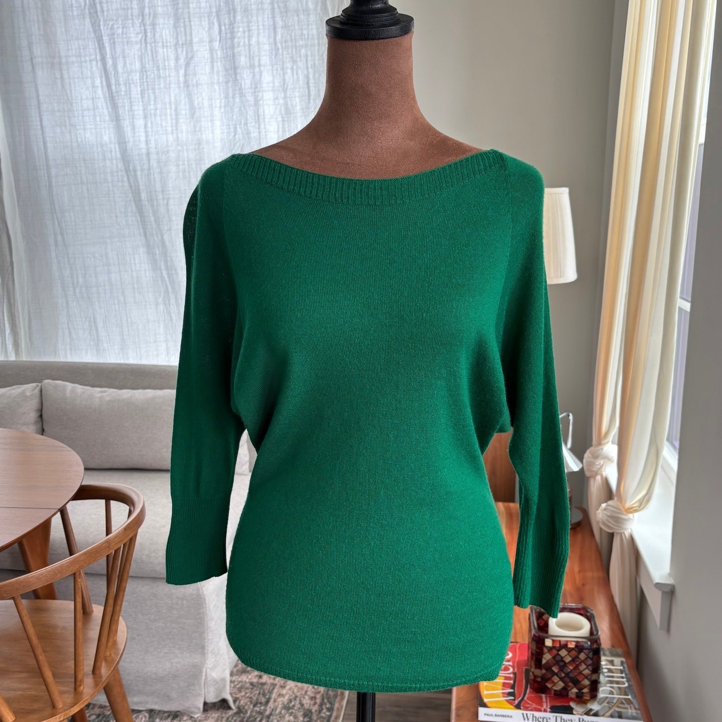2010s The Limited Wool Blend Boat Neck Lightweight Knit Batwing Sweater Top XS