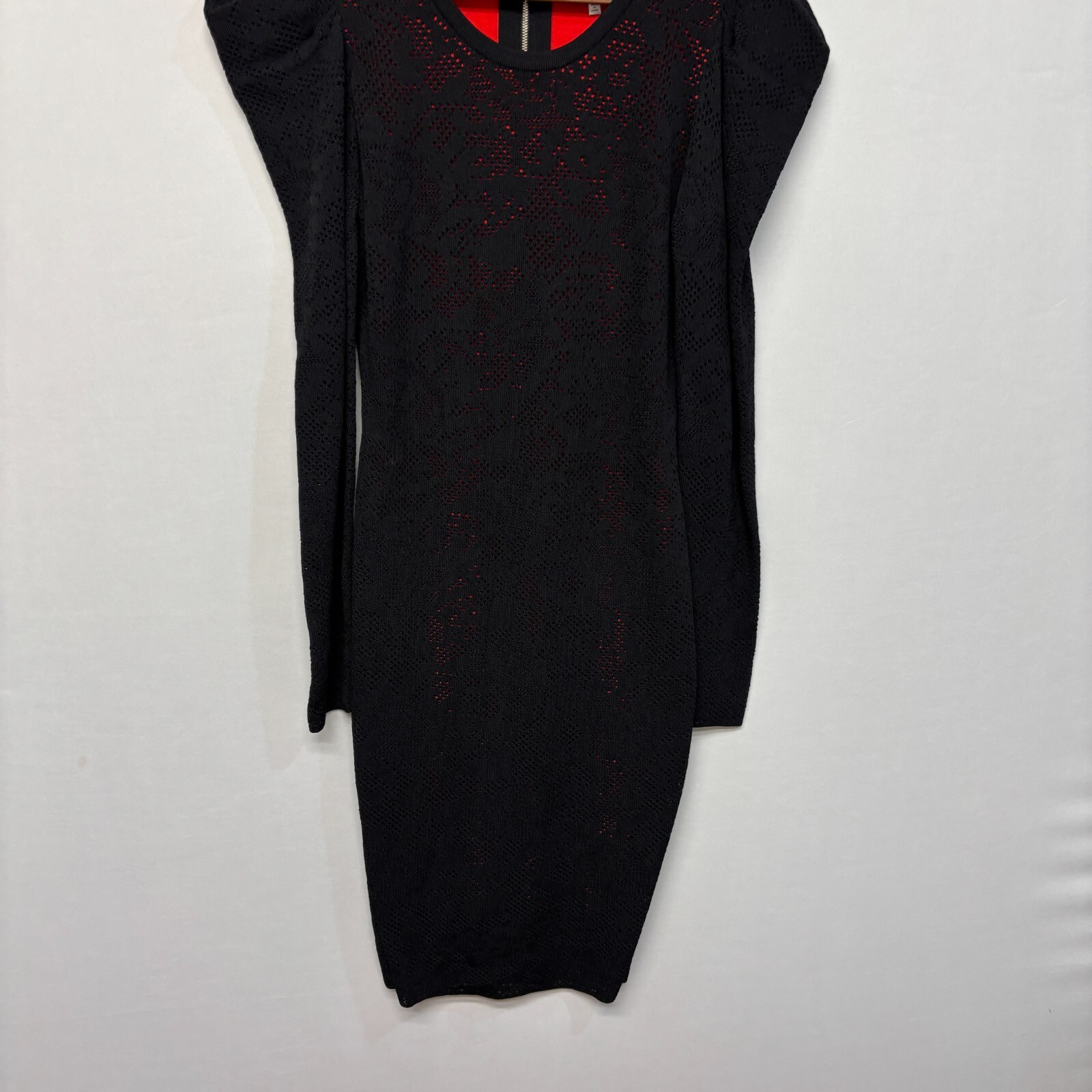 Milly Pointelle Lace Long-Sleeve Draped-Shoulder Cocktail Dress Medium C002 -23