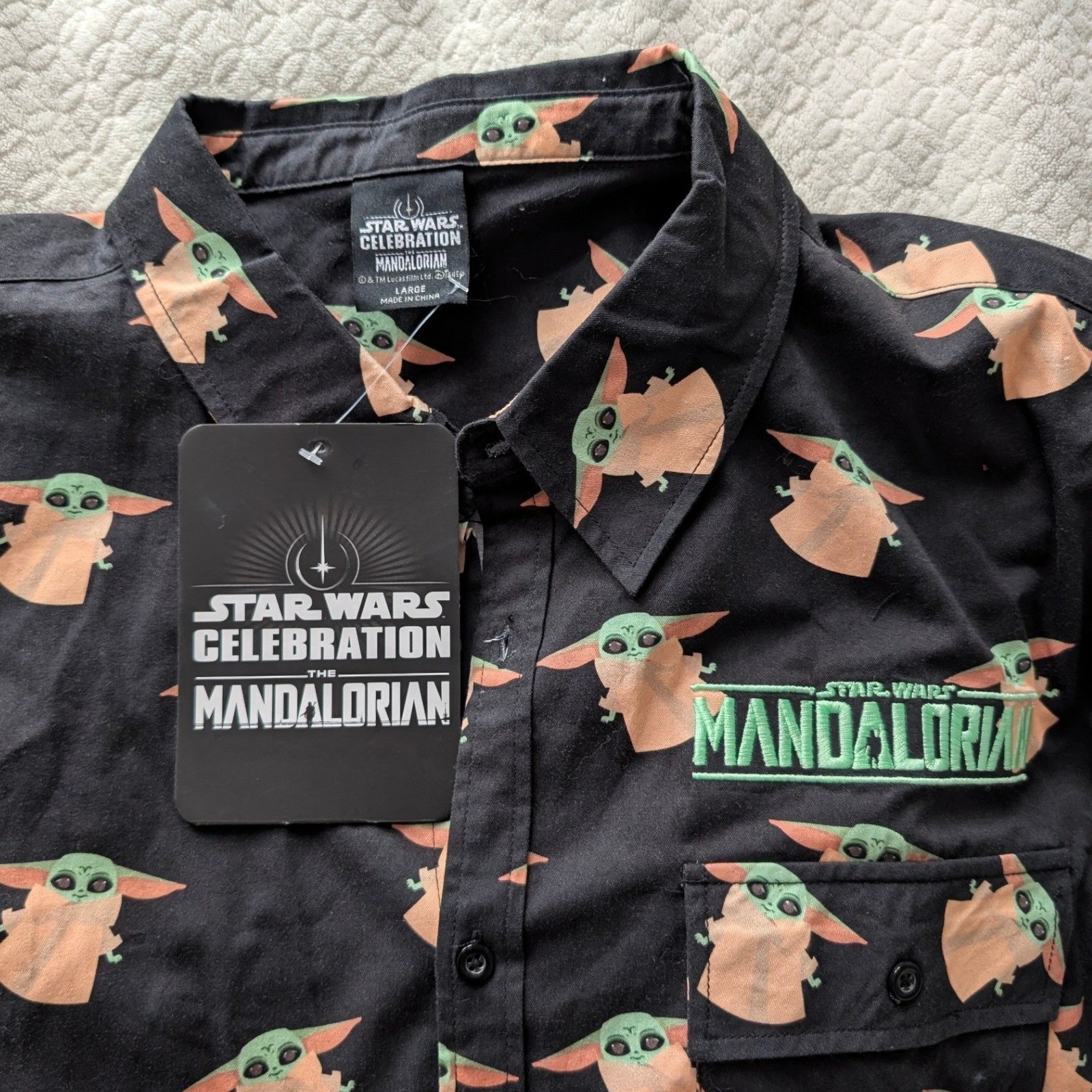NWT Star Wars Celebration Mandalorian Grogu Baby Yoda – Black Polo Mens L