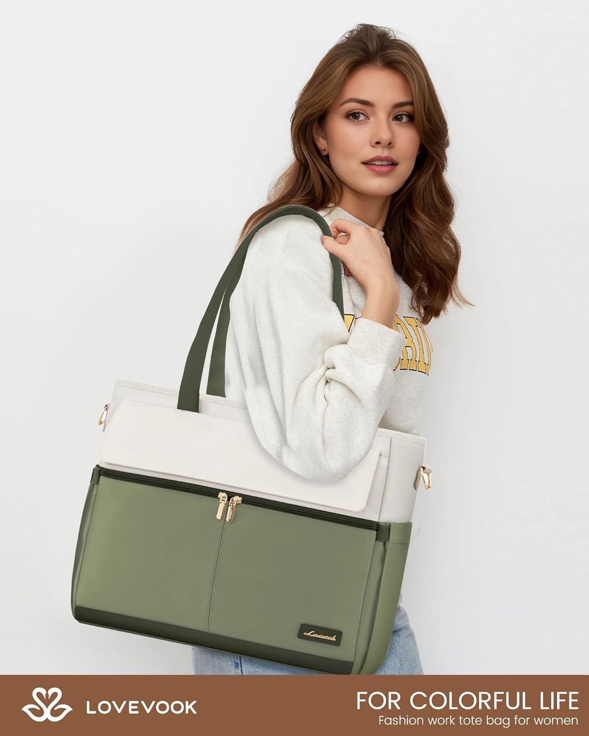 Functional Teacher Tote Bag – Stylish 15.6 Inch Laptop Bag with Luggage Sleeve