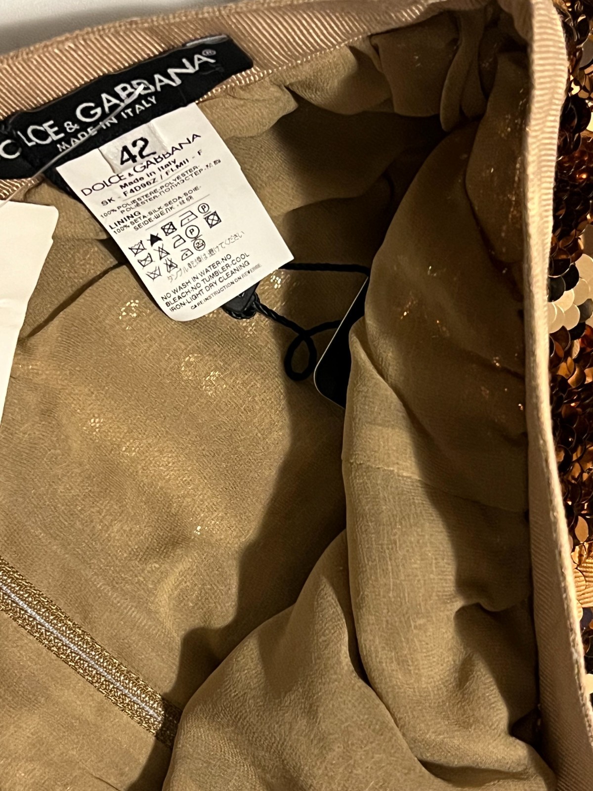 Dolce & Gabbana Short Skirt Gold Sequin Brand New Size IT 42 US 8