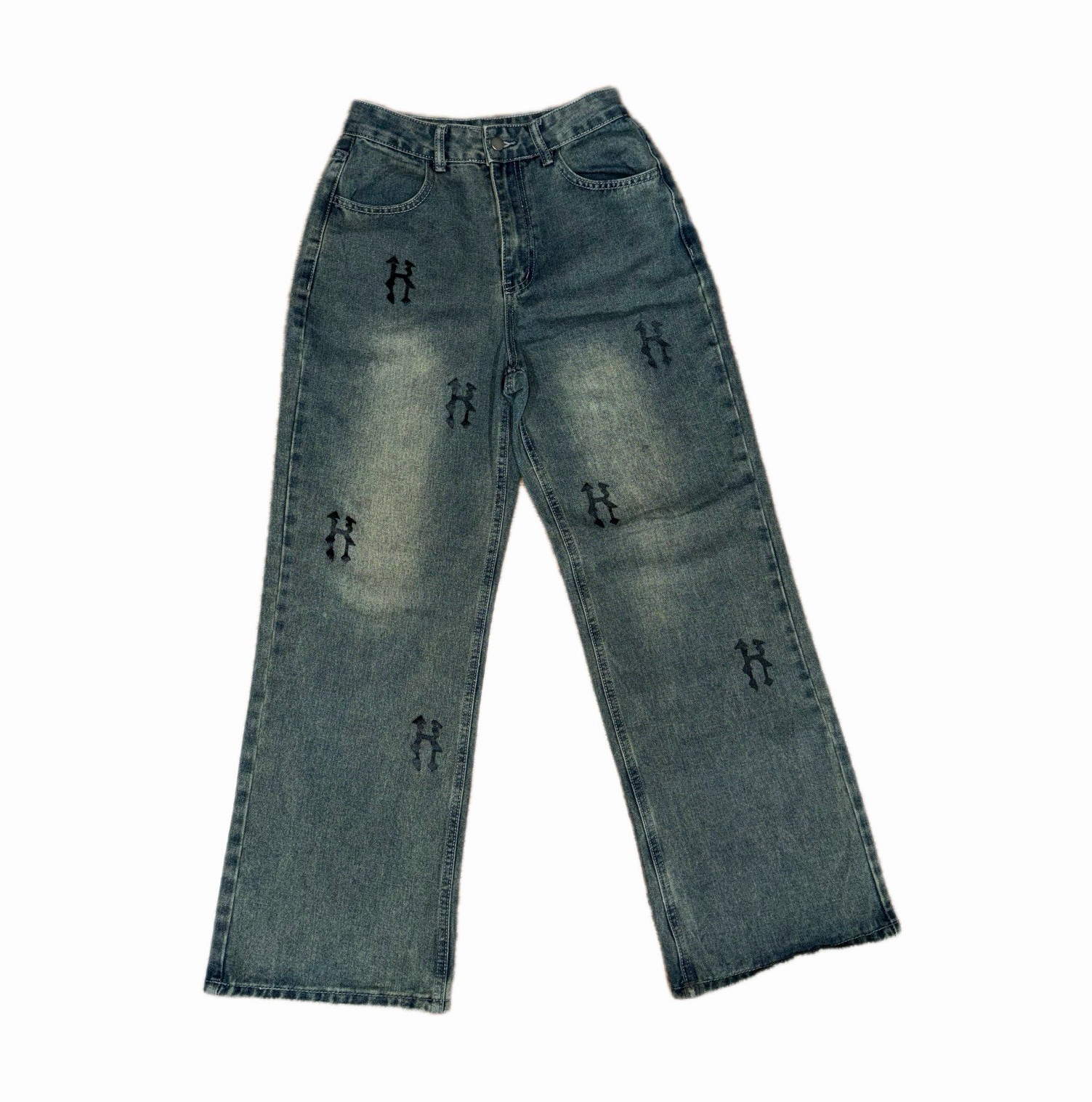 Unisex Wide-Leg Medium Wash Blue Denim Jeans Y2K Style