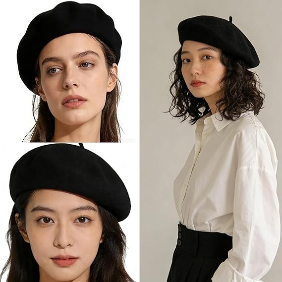 Gorro Vasco De Artista De Boina Francesa Para Mujeres Y Niñas, Color Negro NUEVO