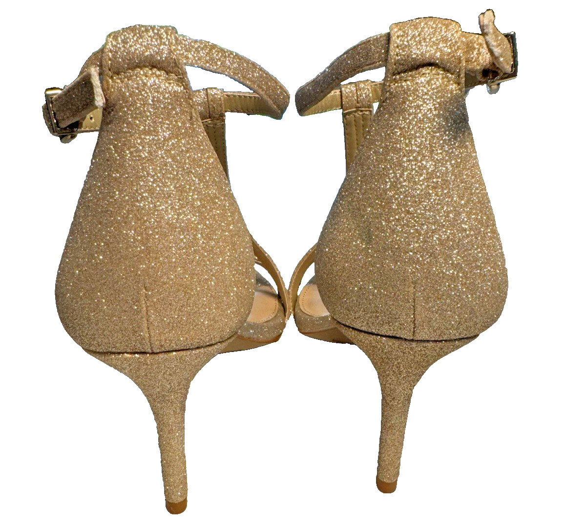 Gianni Bini Shaylinn sand gold t-strap strappy heels glitter sparkle shiny 9.5