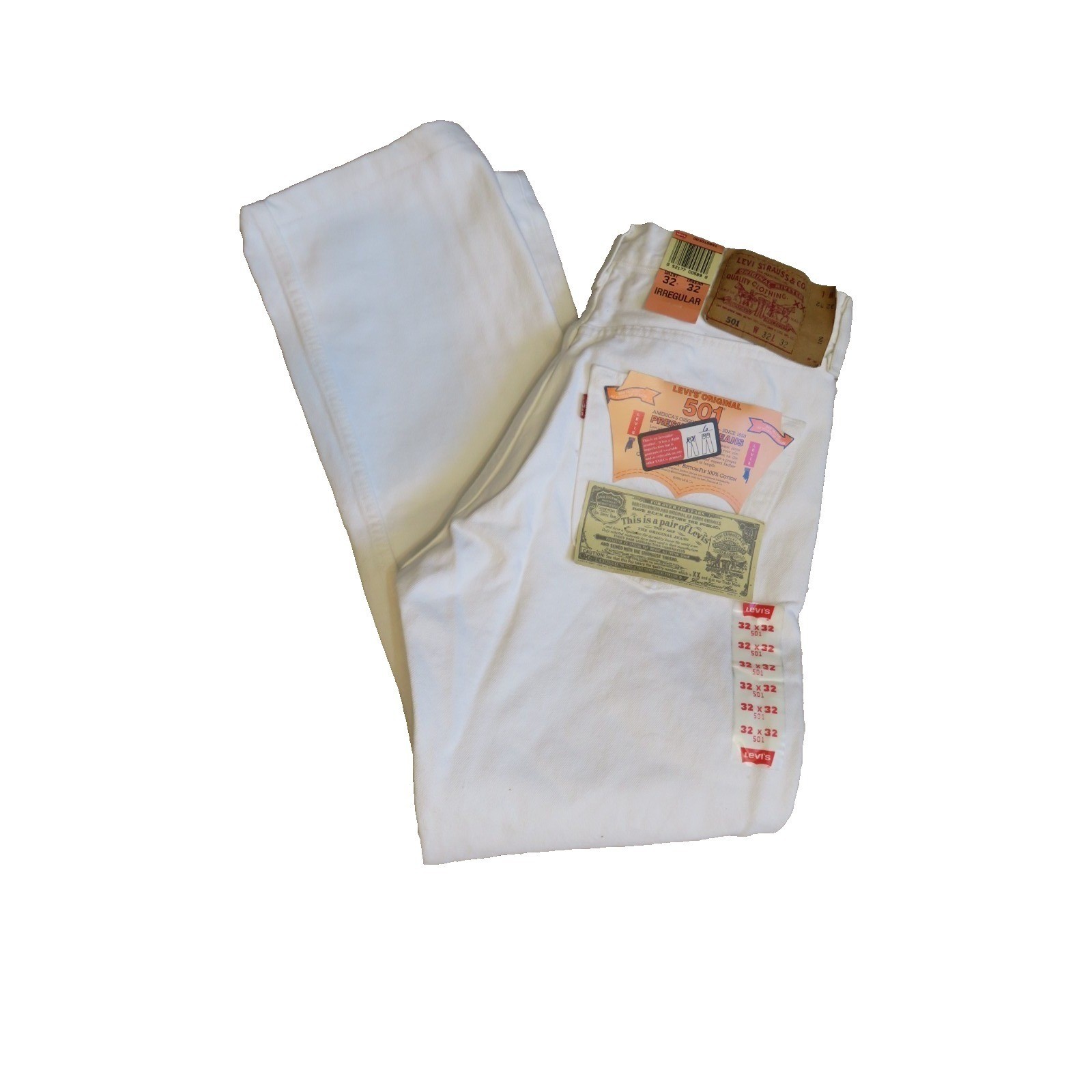 Levis 501 Original Fit Jeans Straight Leg Button Fly 100% Cotton White 32×32
