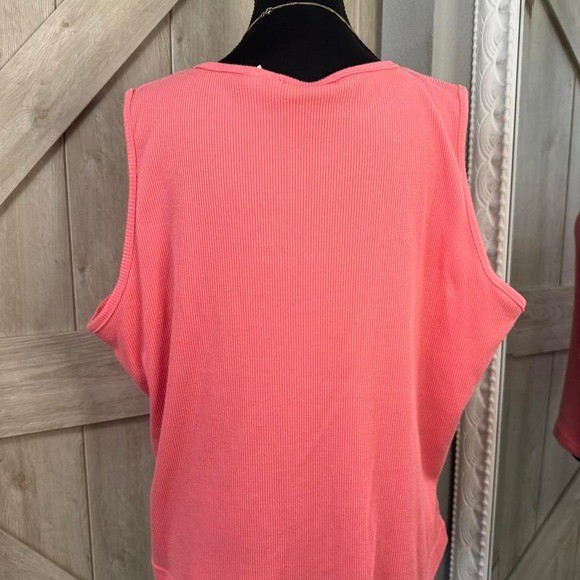 VTG Extra Touch Pink Ribbed Lace Trim Tank Top Plus 3X