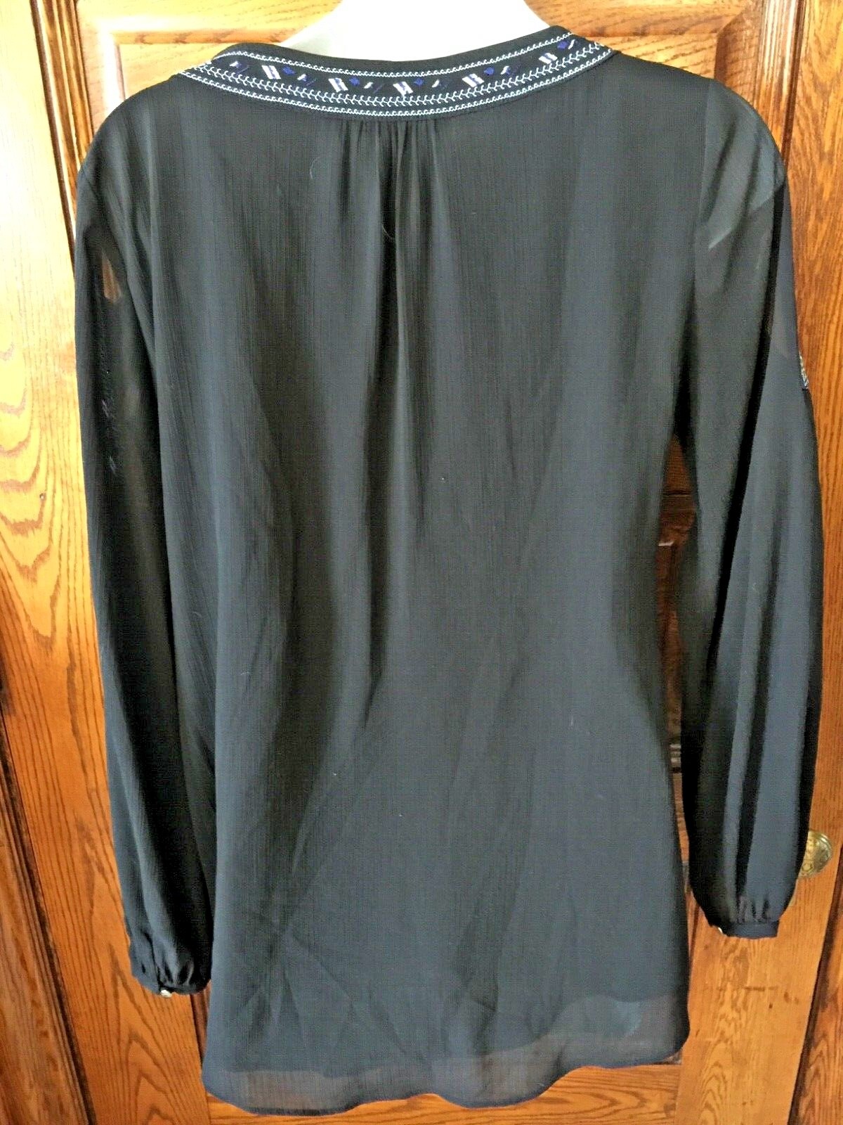 WHITE HOUSE BLACK MARKET Aztec Embroidered, Cold Shoulder/Sleeve, PEASANT TOP 2