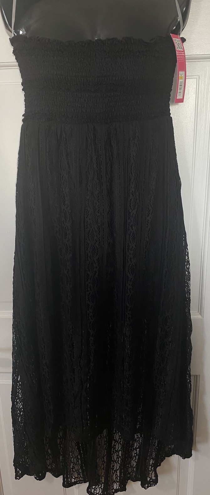 NWT Xhilaration Black Lace Strapless Maxi Dress Size S Smocked High Low Boho