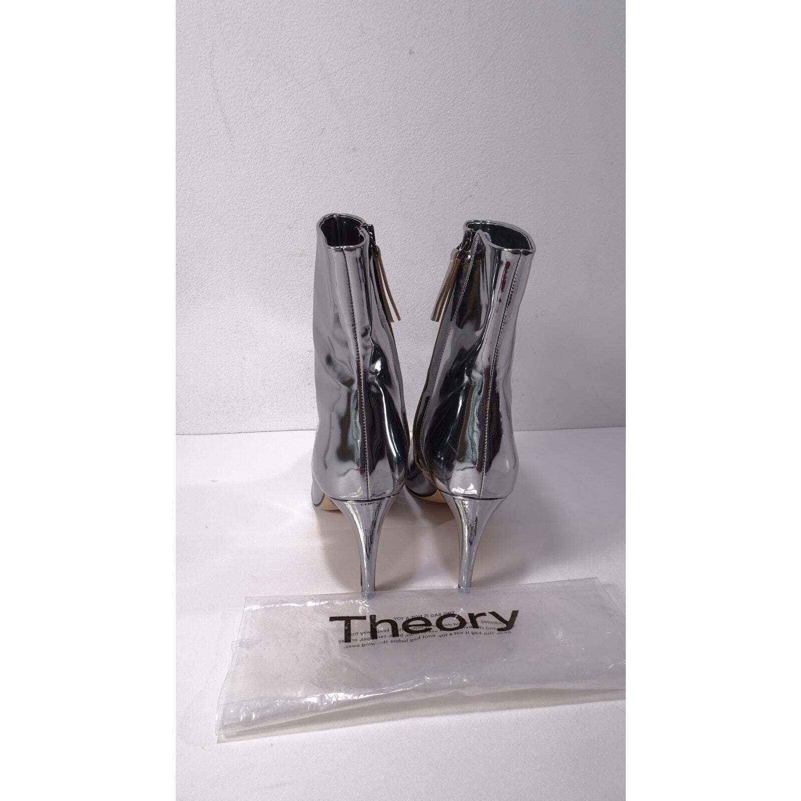 Theory City Patent Leather Heeled Pointed Ankle boots Sz 41 NWB 550 Metallic