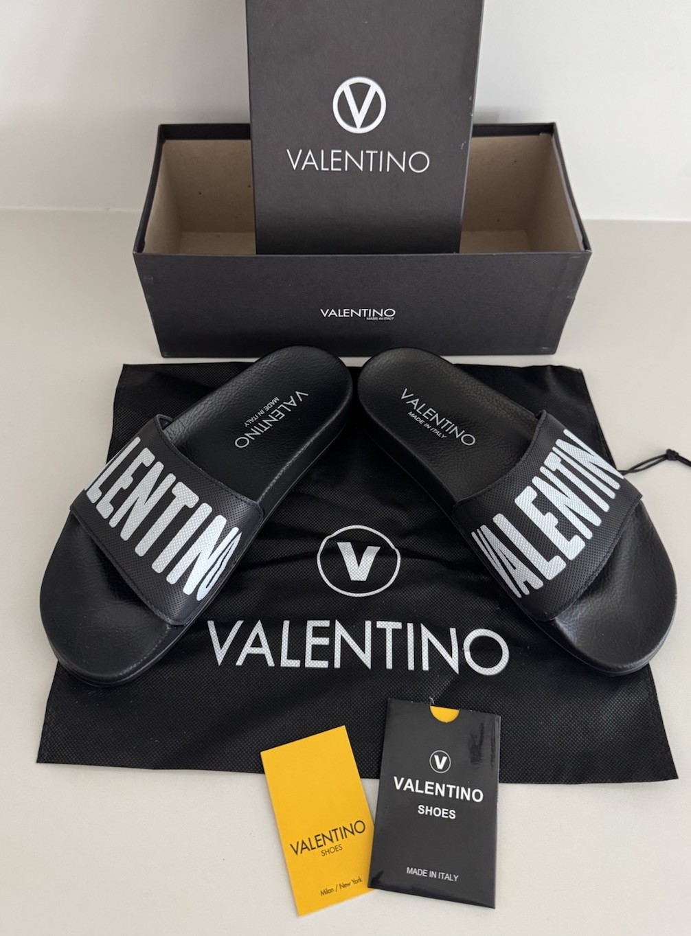 VALENTINO Black Stripe Contrast Irene Slip On Slide Sandal Designer MP$300 Sz 7