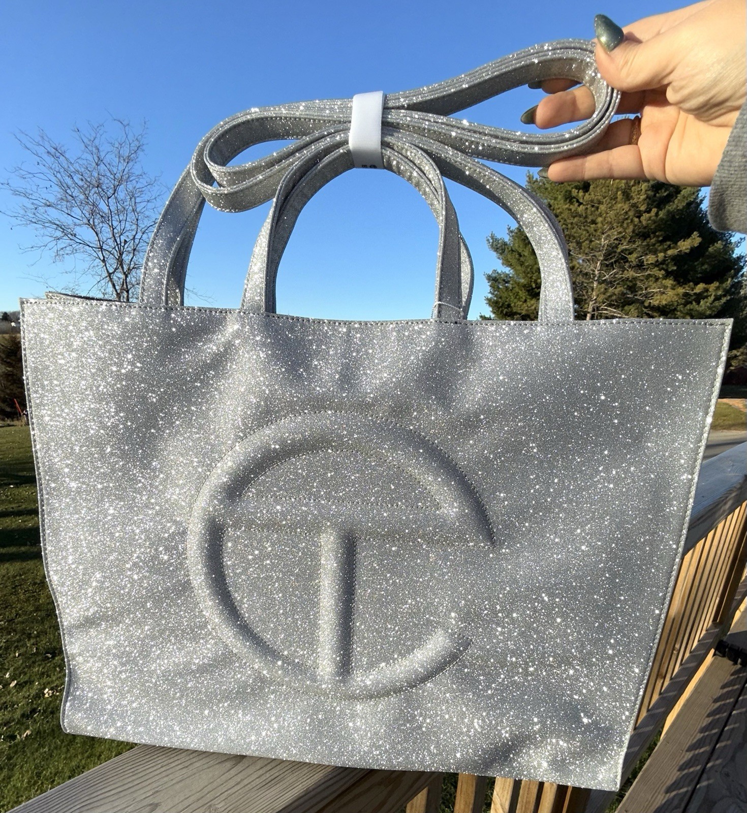 AUTHENTIC BRAND NEW Telfar Large Shopping Bag Glitter Silver NEVER USED