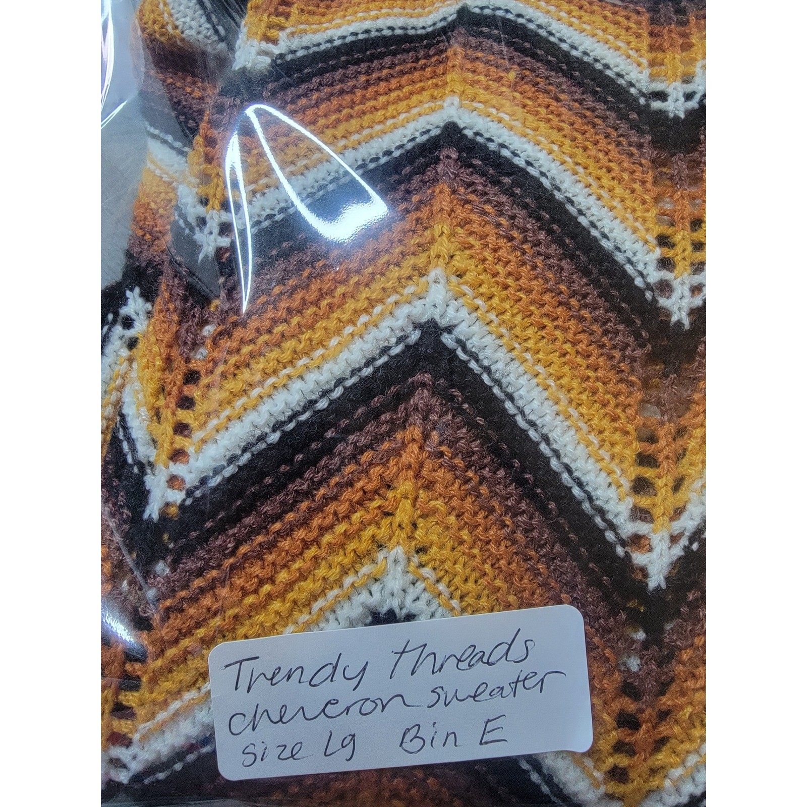 Trendy Threads Chevron Crochet Knit Sweater Orange Brown Zig Zag Bell Sleeve L