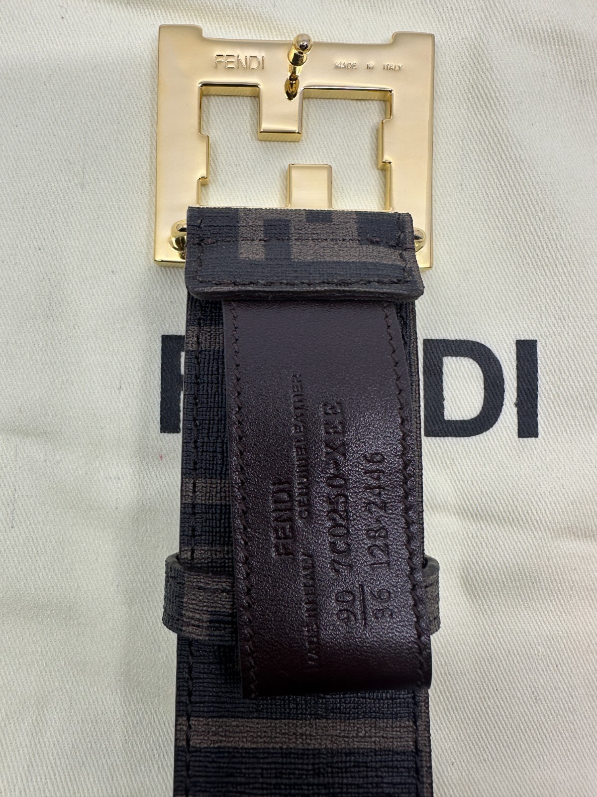 Fendi FF Monogram Brown Buckle Belt Size 90/36 Pants 30-32