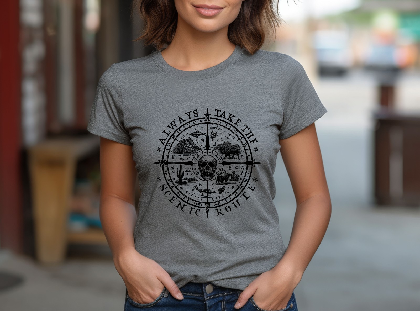 Always Take Scenic Route Compass T shirt Tshirt Graphic T’s Colors Available
