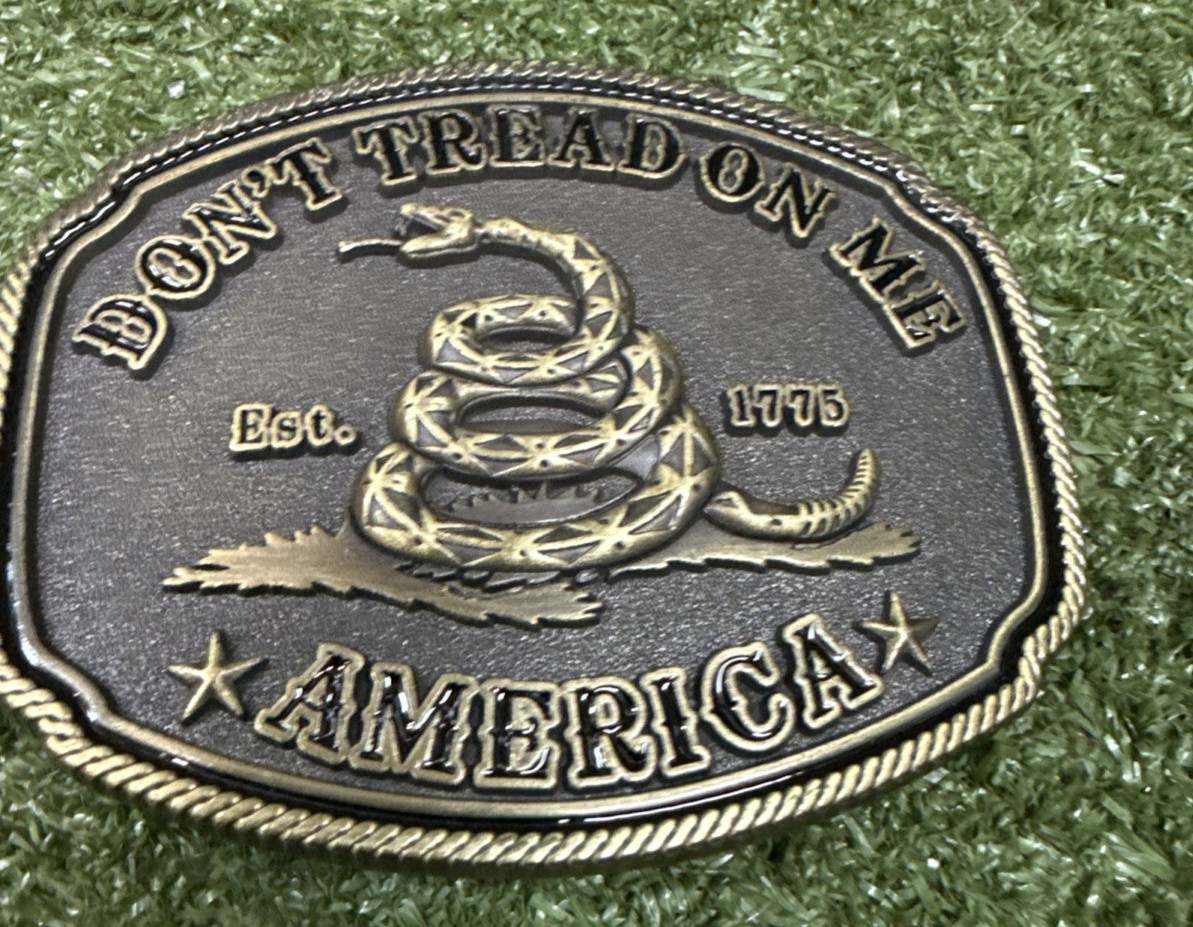 America Don’t Tread On Me Gadsden Flag Snake Belt Buckle Antique Bronze Tone