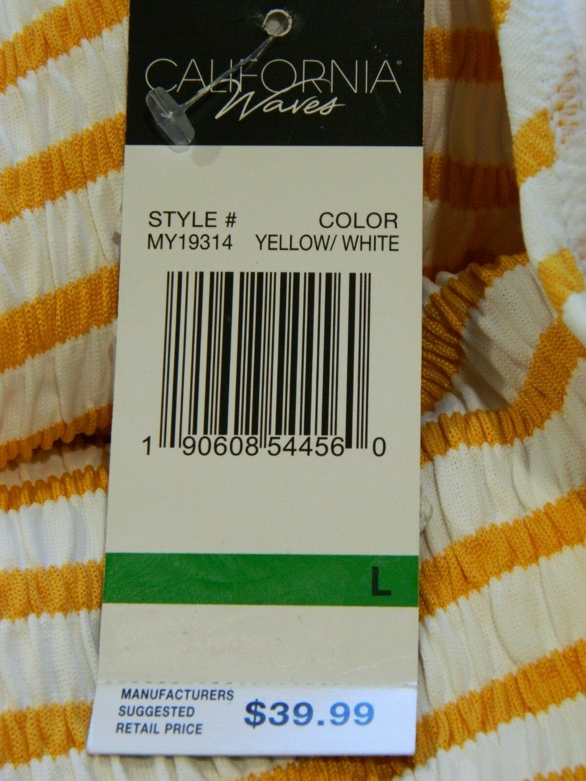 California Waves Junior Large Yellow/White Striped Textured 1-Piece L NWT