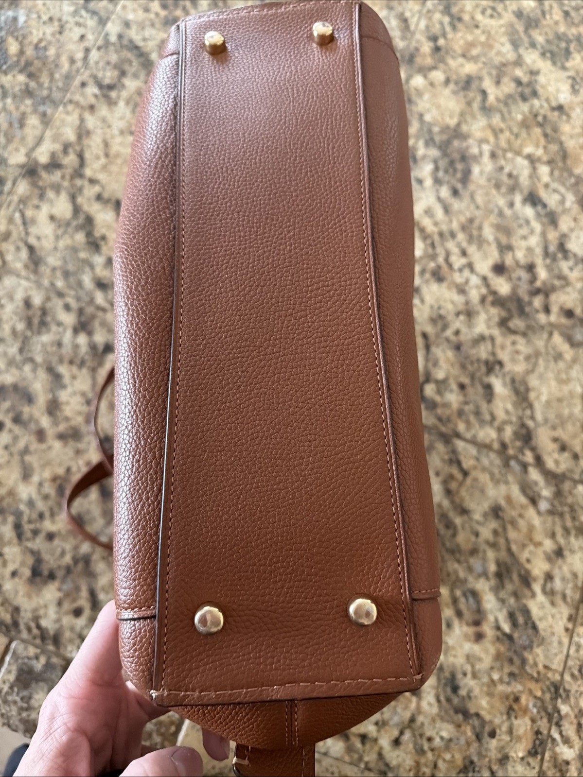 Genuine Leather Coach Polished Pebble Dalton 31 Saddle/Gold Accents Shoulder Bag