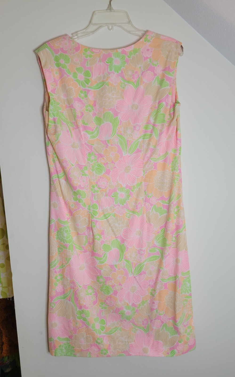 Vintage Shaker Square Neon Floral Zip Front A-Line Shift House Dress