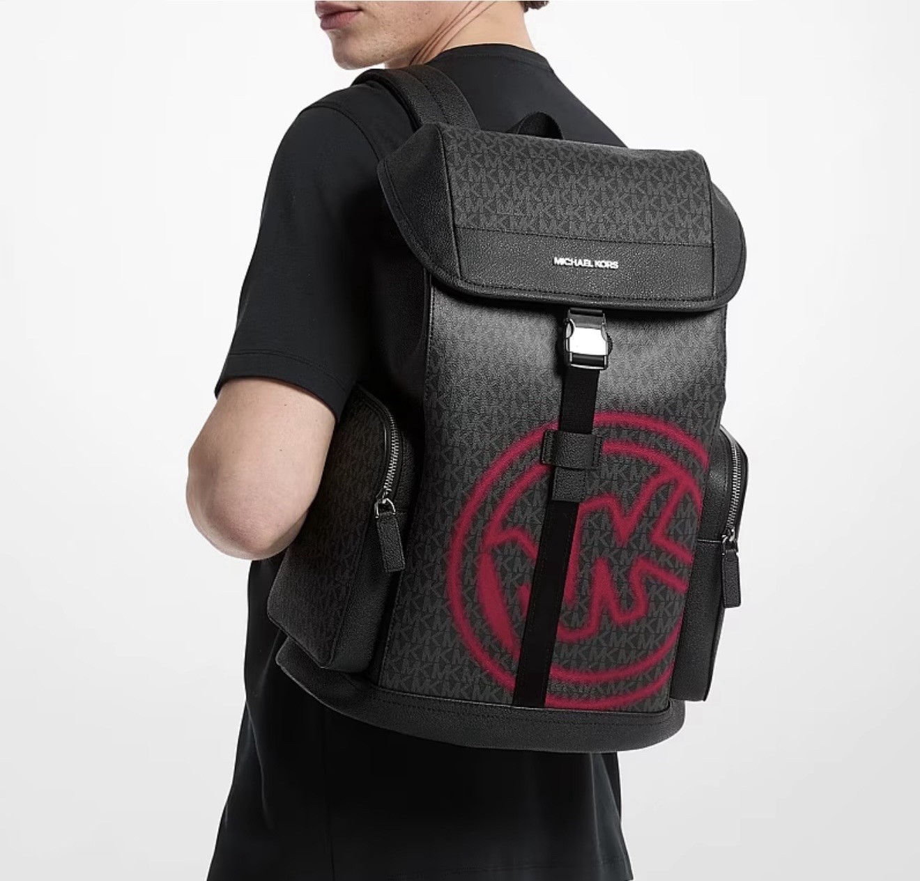 Michael Kors Men’s City Backpack With Black With Dark Raspberry 100% Authentic