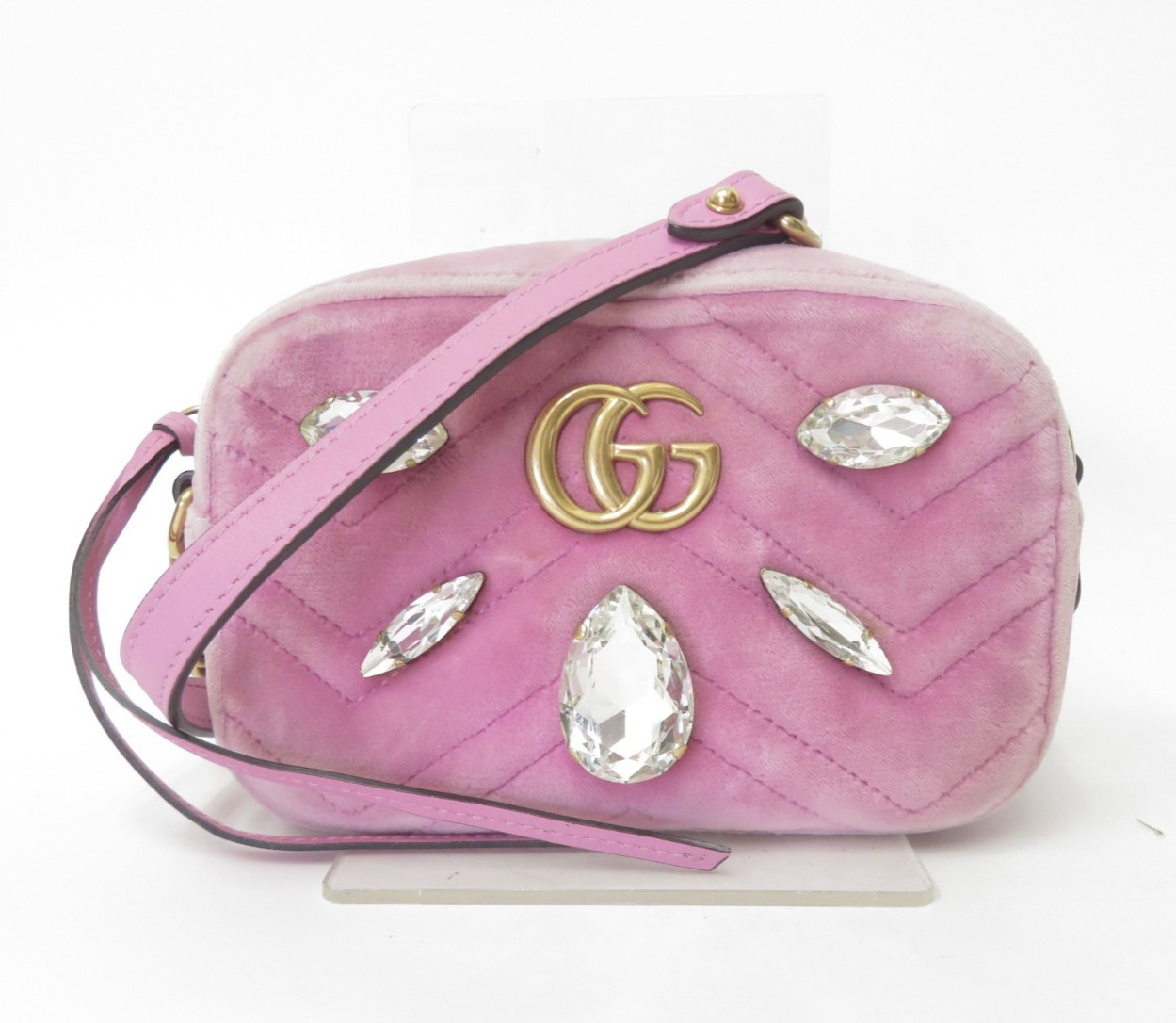 Authentic Gucci GG Marmont V Stitch Velvet Chain Shoulder Bag I#51036