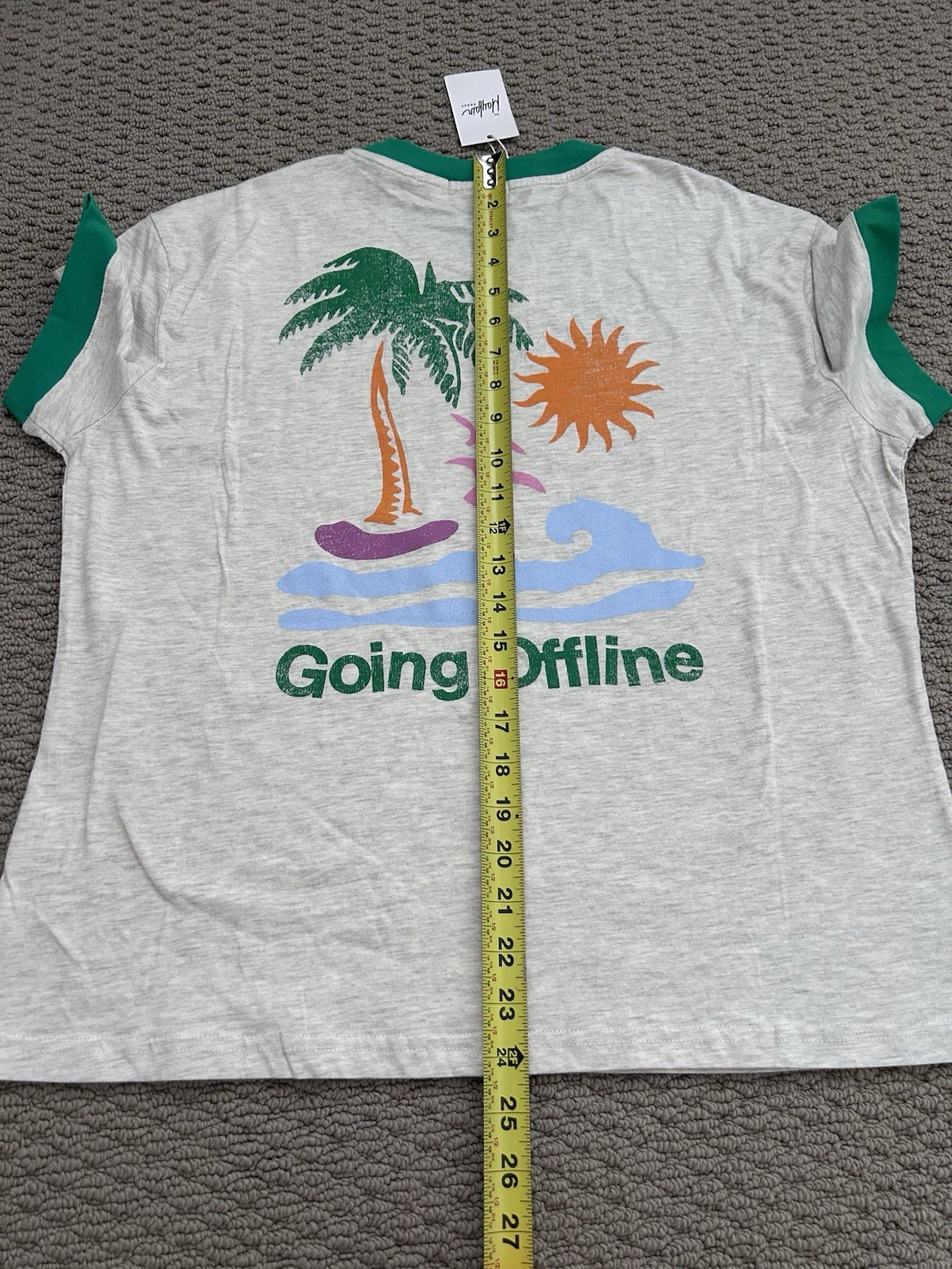 NWT The Mayfair Group Going Offline Relaxed Tee S/M Ringer Loose Fit Boho Preppy