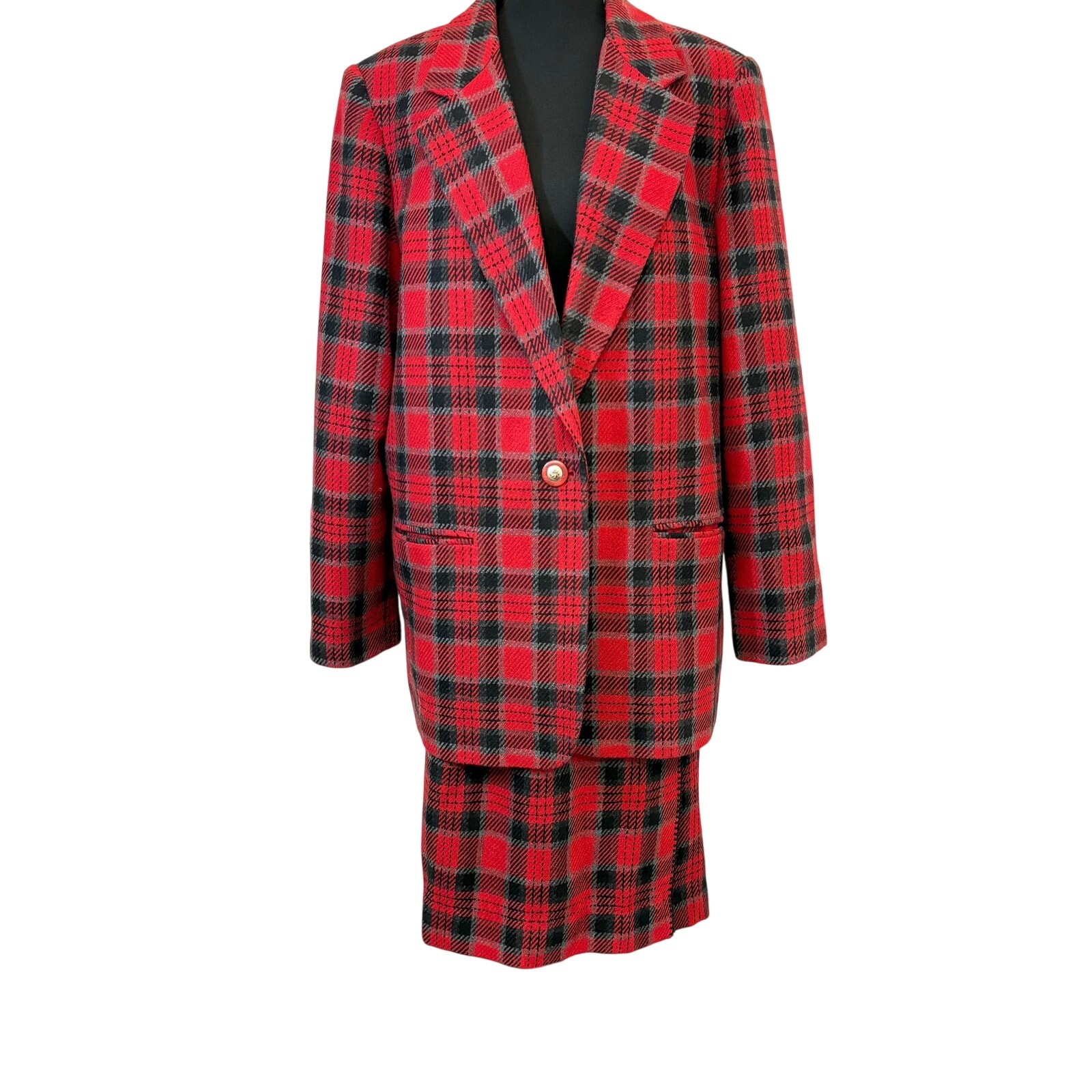 REQUIREMENTS Vintage Red Tartan Women’s Plaid Skirt Suit 16 Regular