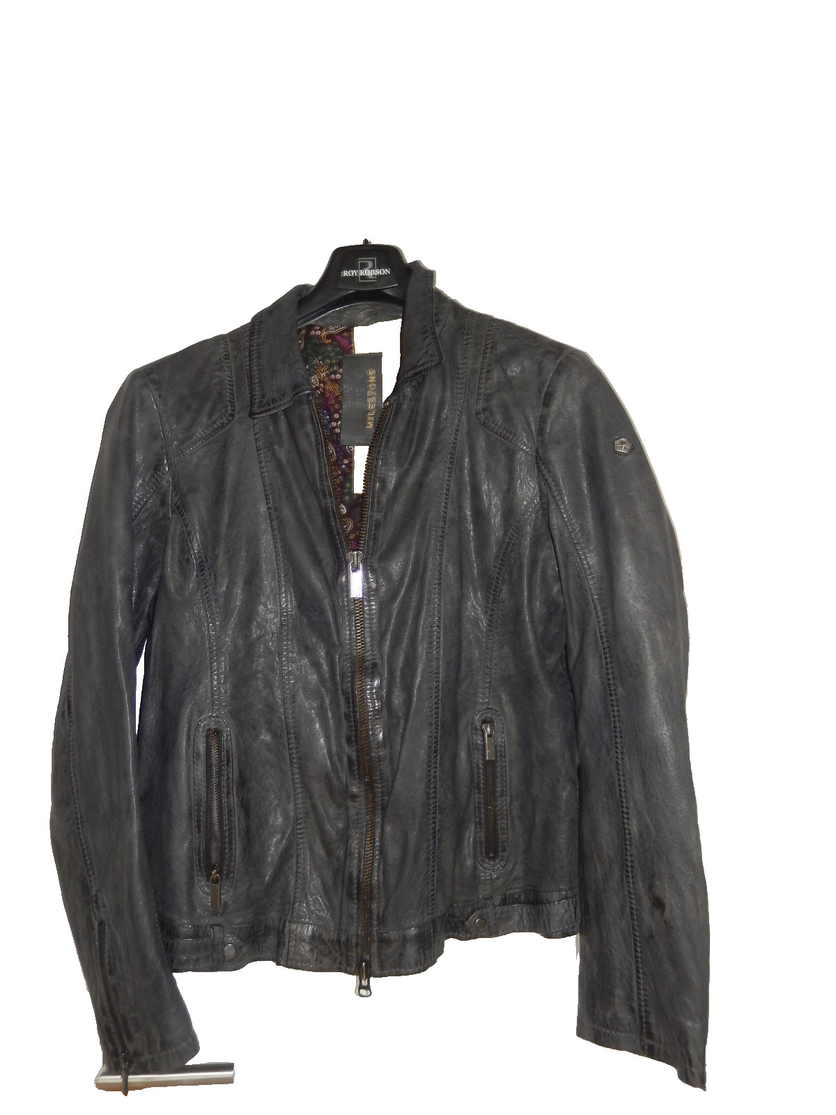 Milestone leather jacket size 44 leather jacket grey Santinti top