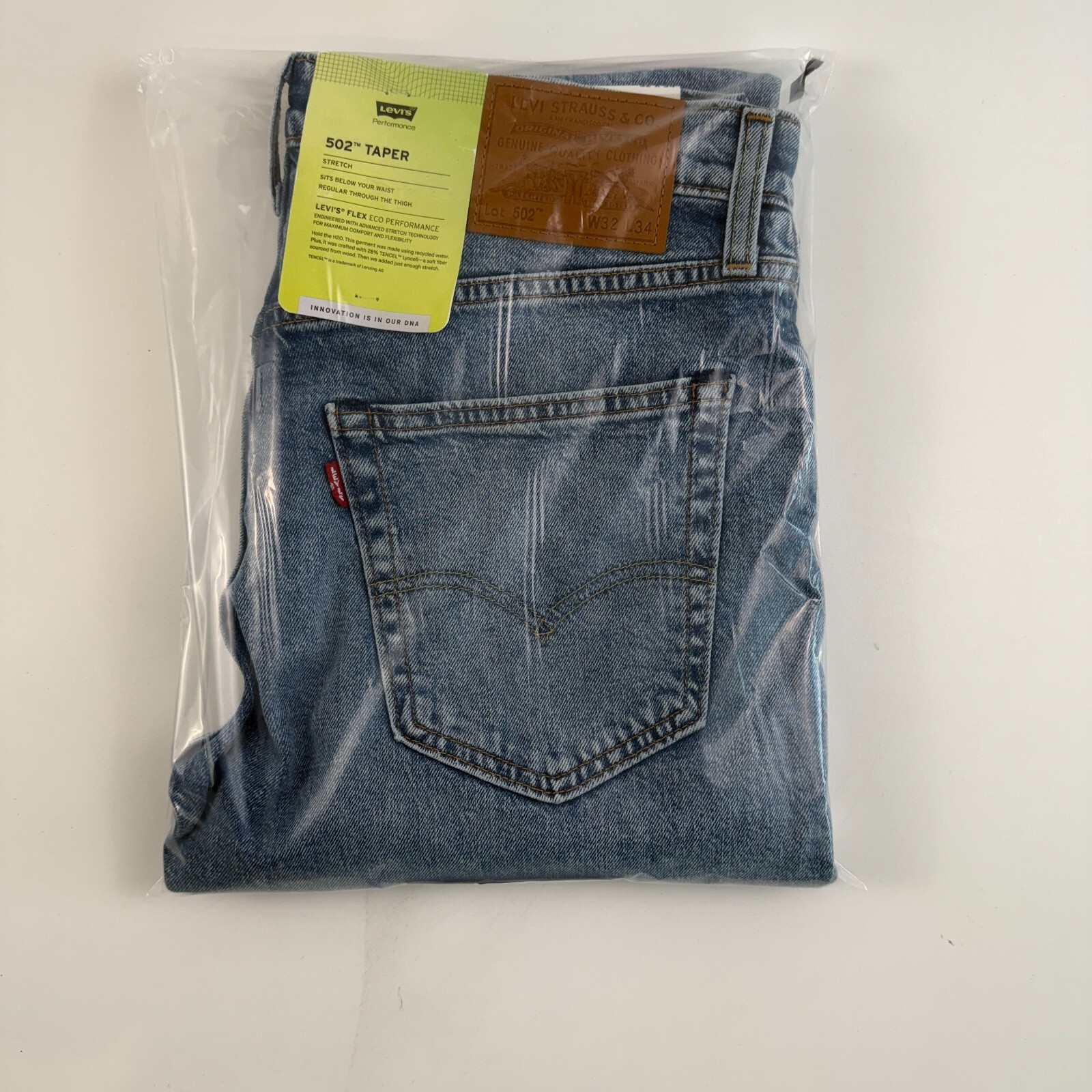 Levi’s Premium Men 502 Taper Fit Stretch Tapered Leg Jeans 32×34 Blue NWT