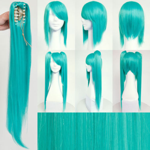 40″ Vocaloid Hatsune Miku Anime Costume Cosplay Wigs w/2 Ponytails Straight Hair