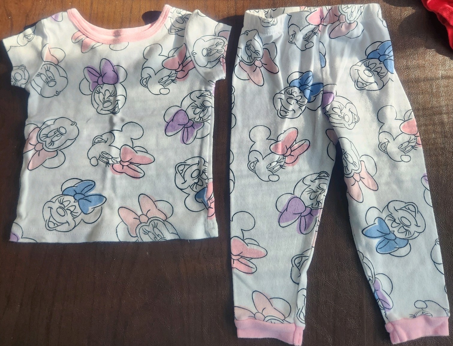 Disney Junior Minnie Mouse Girls 2T Tee 2pc Short Sleeve Knit Cotton Pajama Set