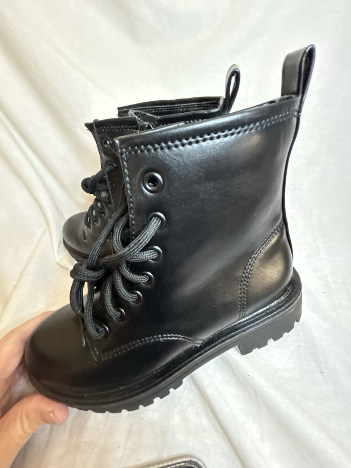 Wonder Nation Girls Size 1 Combat Boots Black Zipper And Lace Up
