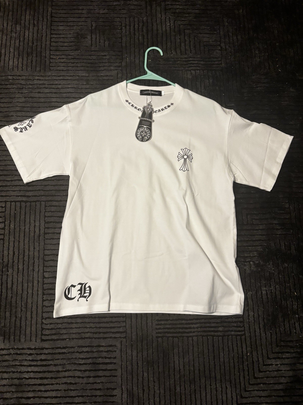 Chrome Hearts Cross Logo Graphic Print Crew Neck Tee White Black Men’s L