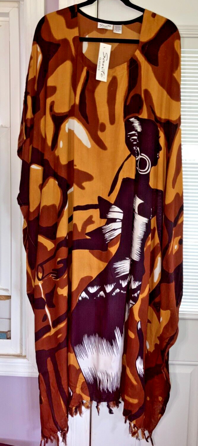 NEW SANTE 100% RAYON 3X MUMU KAFTAN CAFTAN HOUSE DRESS BLACK BROWN GOLD #HJ