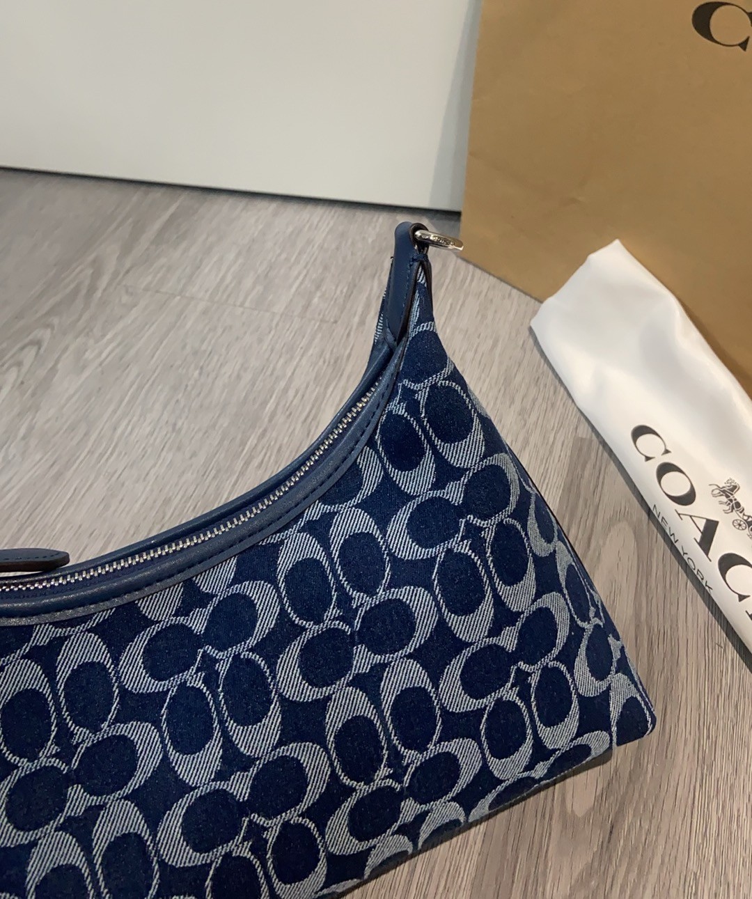 COACH CAM27 Juliet Shoulder Bag In Signature Denim Deep Blue Multi Outlet NEW