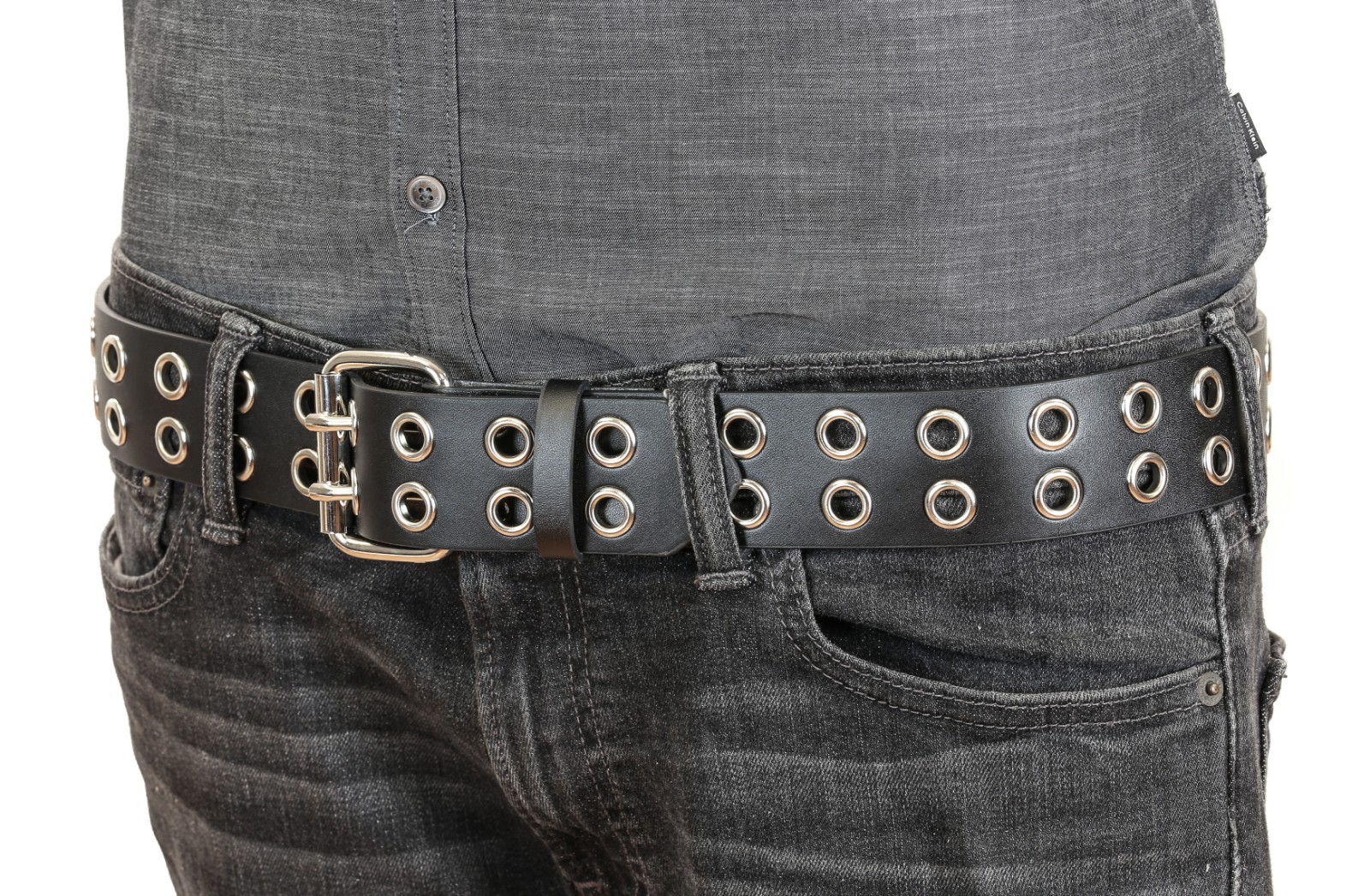 2 Row Grommet Eyelet Leather Belt Punk Gothic Uniform Heavy Duty USA Made Belt