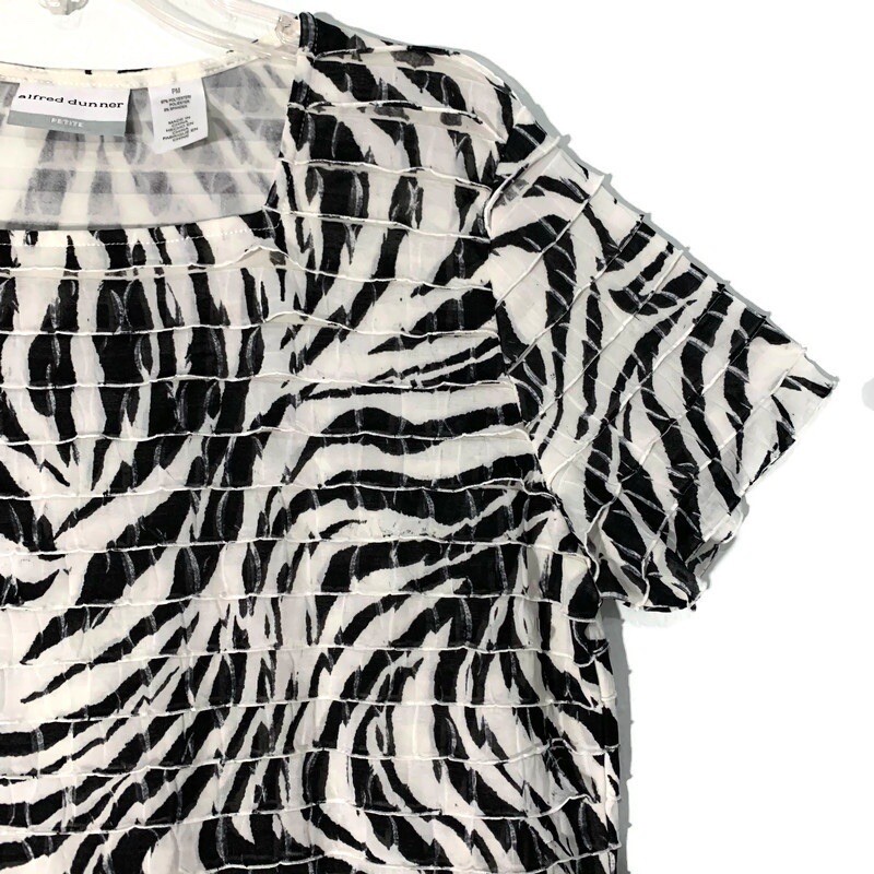 Alfred Dunner Petite Medium Zebra Print Textured Ruffle Layered Top Black White