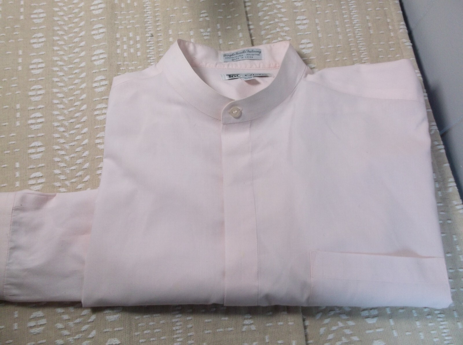 TDC Collection Men’s Shirt Size 18-18.5 Pink Long Sleeve Banded Collar
