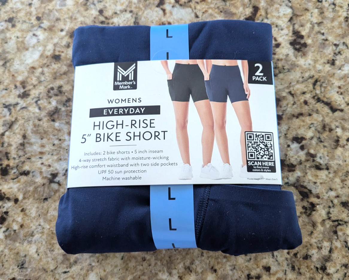 Member’s Mark Women’s Everyday High-Rise 5″ Bike Short 2 Pack Black Blue Cove L