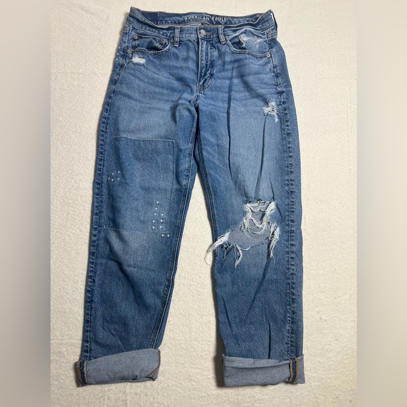 American Eagle Outfitters Ripped Blue Boyfriend Jeans