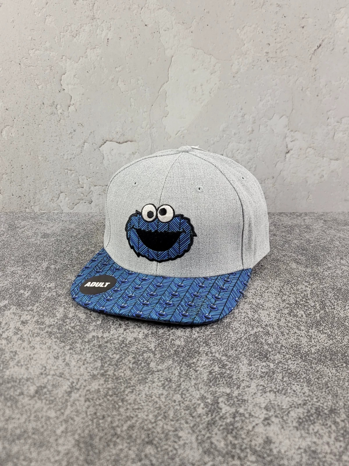 Cookie Monster Sesame Street Baseball Cap Gray Blue Flat Brim Adjustable Adult