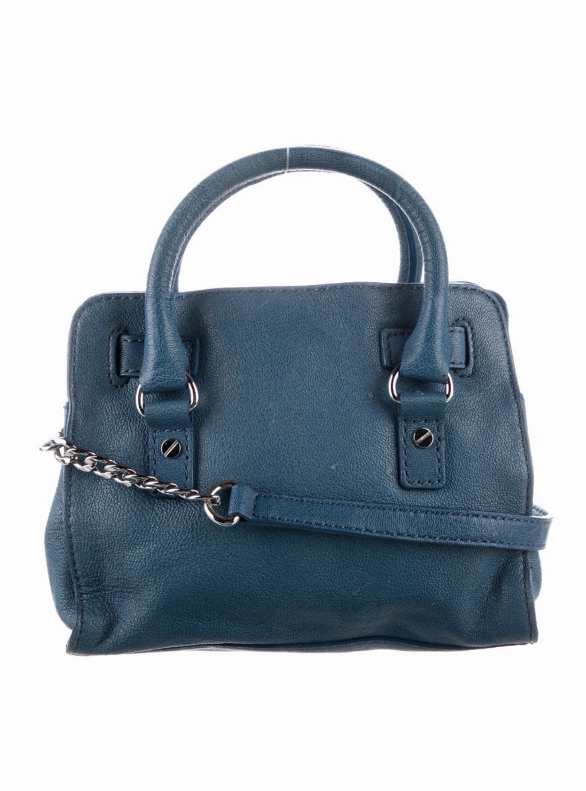 Michael Kors Blue Logo Satchel Top Handle Padlock Chain Strap Silver Hardware