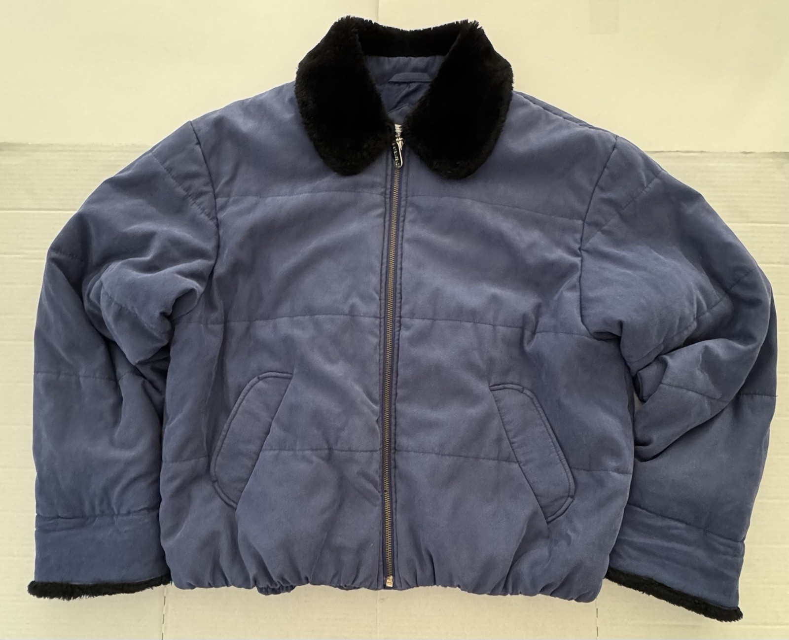 Pre Owned Excellent Jones Wear Soft Puffer Jacket Faux Fur Full Zip Blue Size M