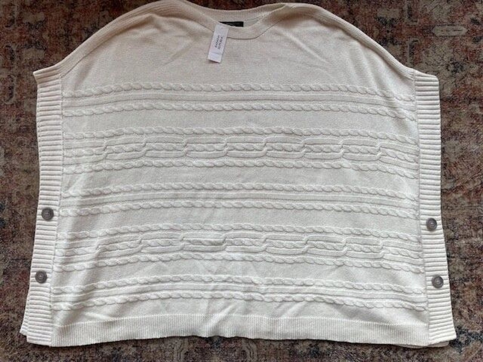 BANANA REPUBLIC Cable Knit Poncho Cape Sweater Oversized Ivory Sz M L XL Button
